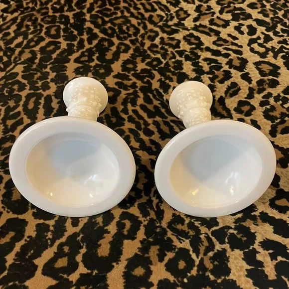 Fenton Hobnail Milk Glass Candle Holders - Set of 2 - Picture 2 of 4
